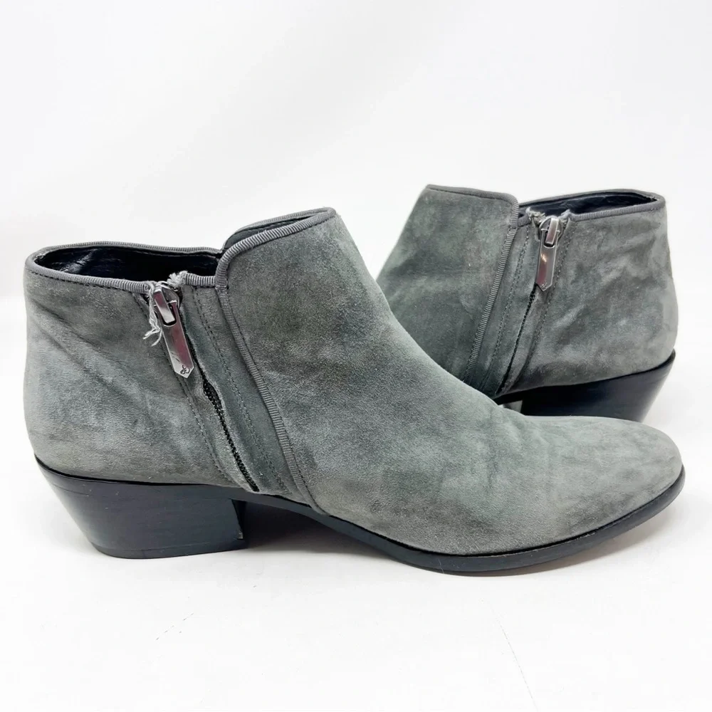SAM EDELMAN GRAY SUEDE LOW TOP SIDE ZIP PETTY BOOTIES BOOTS WOMENS SZ 9